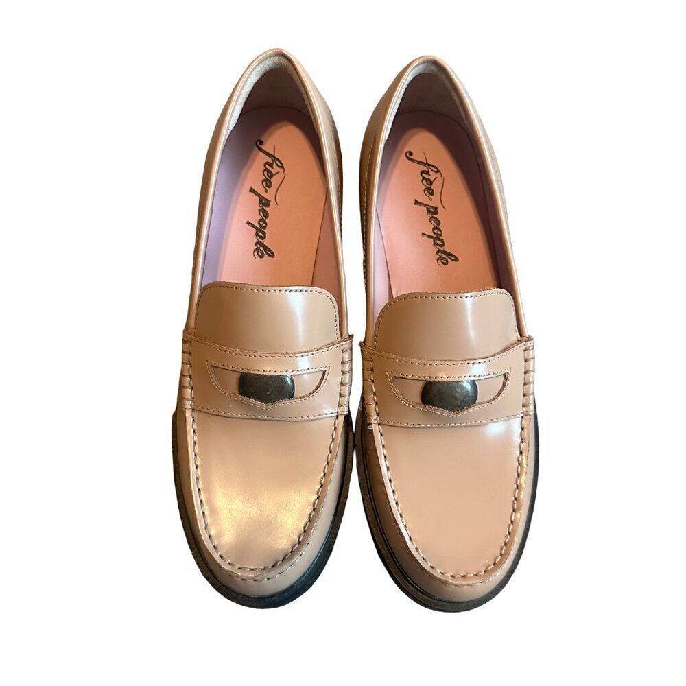 Free People Liv Loafers Slip-On Shoes Camel Tan Penny Loafer Size 8.5 Womens NIB - Picture 4 of 13